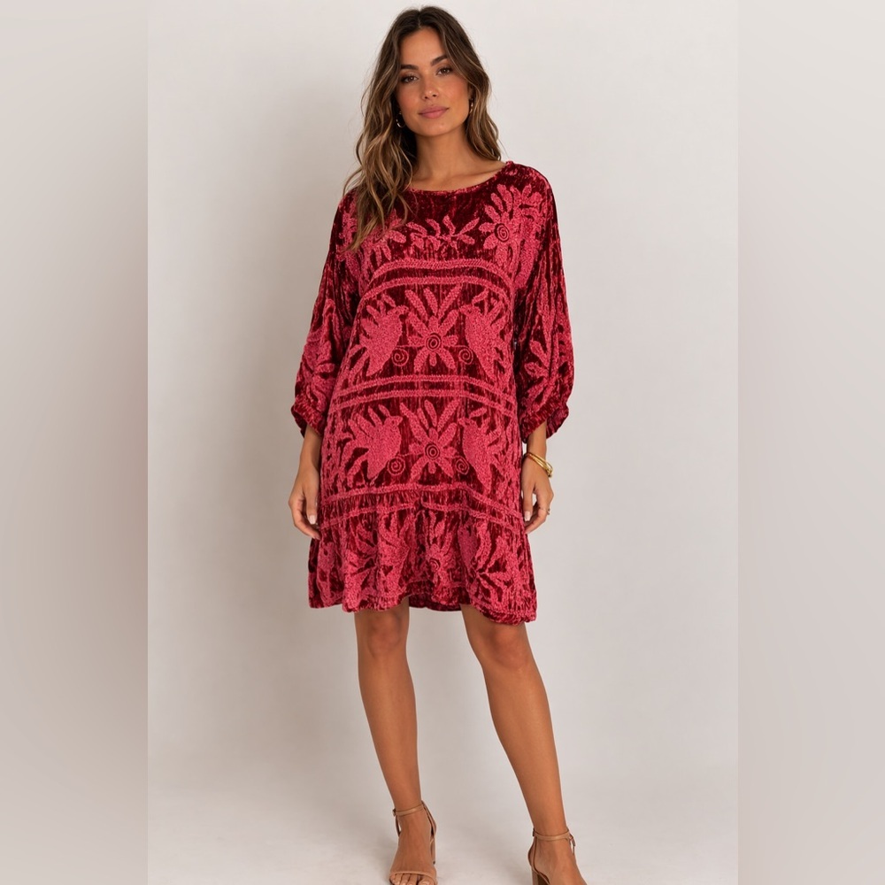 Sister Mary sz S/M Lora Fay velvet embroidered puff sleeve ruffled dress NWOT